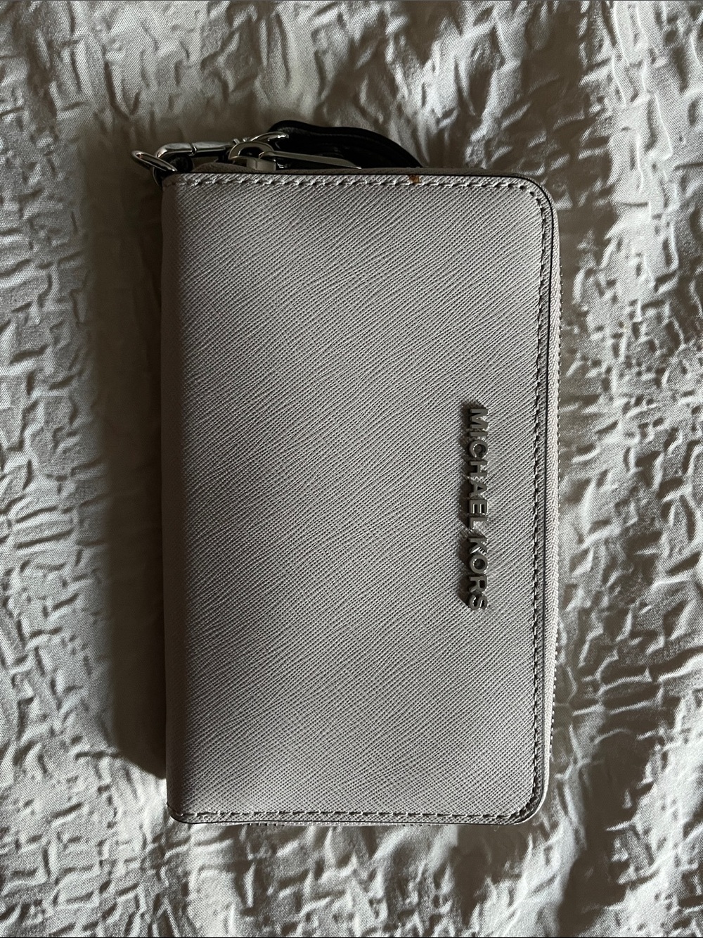 Michael Kors Light Gray Saffiano Zip-Around Wristlet